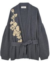Psophia - Floral-Embroidered Belted Cardigan - Lyst