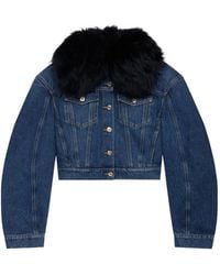 Blumarine - Faux-Fur Collar Denim Jacket - Lyst