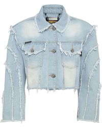 Philipp Plein - Cropped Cotton Denim Jacket - Lyst