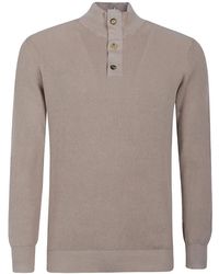Ballantyne - Ribbed-Knit Button-Up Polo Sweater - Lyst