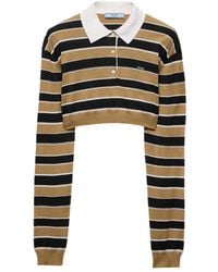 Prada - Cropped Striped Silk Polo Shirt - Lyst