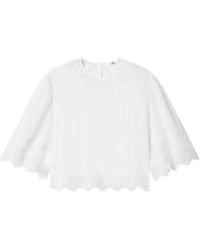 FRAME - Scalloped Lace-Trimmed Blouse - Lyst