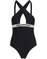 KARL LAGERFELD - Logo-Waistband Halterneck Swimsuit - Lyst