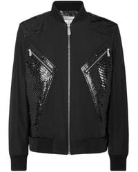 Philipp Plein - Bomberjacke Mit Einsätzen Aus Pythonleder - Lyst
