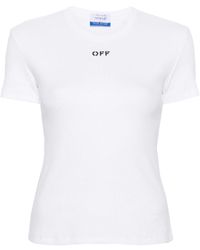 Off-White c/o Virgil Abloh - Uit Wit Geribbeld T -shirt Met Off Borduurwerk - Lyst