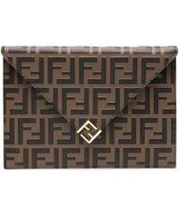Fendi - Ff-Plaque Leather Cluch Bag - Lyst