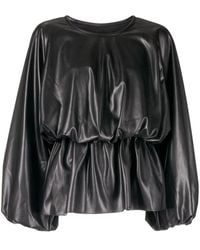 Goen.J - Faux-Leather Draped Top - Lyst