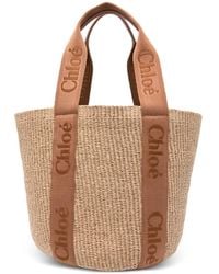 Chloé - Large Woody Raffia Logo Tote Bag - Lyst