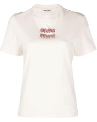Miu Miu - Logo-appliqué Cotton T-shirt - Lyst