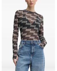 HUGO - Logo-Print Mesh T-Shirt - Lyst