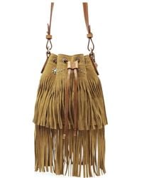 HTC - Janis Fringes Studded Suede Bucket Bag - Lyst