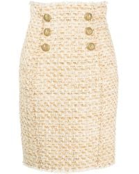 Balmain - Gonna in tweed beige impreziosita da bottoni oro - Lyst