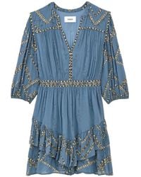 Ba&sh - Robe Courte Poly À Motif, Volants Et Coupe Évasée - Lyst