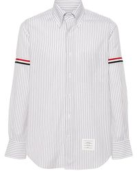 Thom Browne - Vertical Stripe Button-Down Shirt With Rwb Detail - Lyst