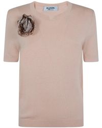 Blugirl Blumarine - Floral-Appliqué Short-Sleeve Top - Lyst