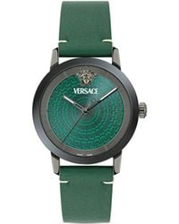 Versace - Forest Green Leather Strap Watch - Lyst