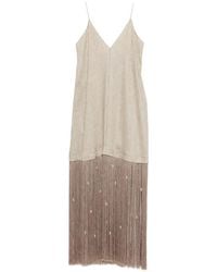 Alysi - Gestreepte Maxi-Jurk Met Franje - Lyst