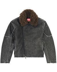 DIESEL - Biker Jacket With Detachable Collar - Lyst