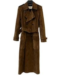 Saint Laurent - Suède Trenchcoat Met Dubbele Rij Knopen - Lyst
