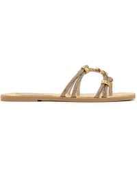 KARL LAGERFELD - Crystal-Embellished Logo-Plaque Sandals - Lyst