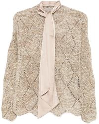 D.exterior - Tie-neck Openwork Sweater - Lyst