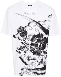Balmain - T-shirt Met Bloemenprint - Lyst
