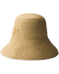 Prada - Braided Raffia Logo Bucket Hat - Lyst