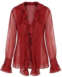 Alberta Ferretti - Ruffled Pleated Silk Blouse - Lyst