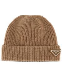Prada - Bonnet Côtelé À Plaque Logo - Lyst