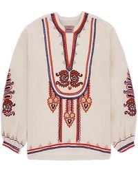 Fortela - Cinthya V-Neck Front-Embroidered Blouse - Lyst