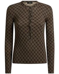 Etro - Ribbed Henley-Neck Sweater With Micro Diamond Motif - Lyst