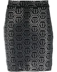 Philipp Plein - Crystal-Embellished Monogram-Pattern Mini Skirt - Lyst