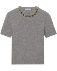 Prada - Crystal-Embellished Short-Sleeved Sweater - Lyst