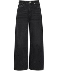 Ganni - Floral-Embroidered Wide-Leg Jeans - Lyst