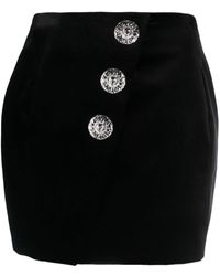 Balmain - Button-embellished Velvet Miniskirt - Lyst