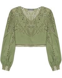 Alberta Ferretti - Broderie-anglaise Cropped Blouse - Lyst
