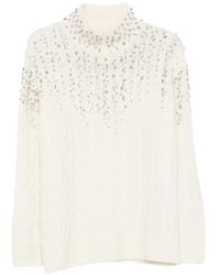 ERMANNO FIRENZE - Crystal-Embellished Cable-Knit Sweater - Lyst