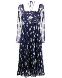 Self-Portrait - Pansy-Print Pleated Midi Dress - Lyst