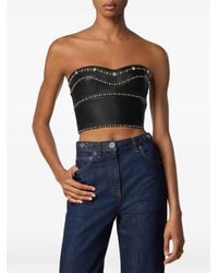 Versace - Leren Top Met Studs - Lyst