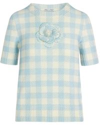 Oscar de la Renta - Gingham-Pattern Flower-Appliqué T-Shirt - Lyst