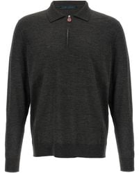 Kiton - Half Zip Mélange Knit Sweaters - Lyst