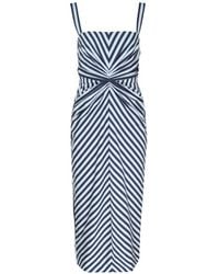 Carolina Herrera - Striped Ruched-Detail Midi Dress - Lyst