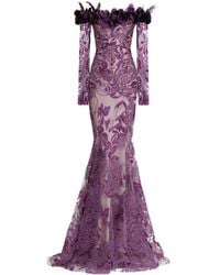 Gemy Maalouf - Floral-Pattern Off-The-Shoulder Maxi Dress - Lyst