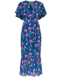 Borgo De Nor Blue Margarita Crepe Floral Print Cape Detail Dress - Blauw