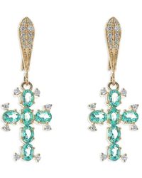 Loree Rodkin - Boucles D'Oreilles En Or 14Ct À Diamants Et Émeraudes - Lyst