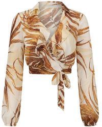 Just Cavalli - Ruffled Leaf-Print Blouse - Lyst
