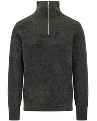 Amaranto - Ribbed-Knit Half-Zip Sweater - Lyst