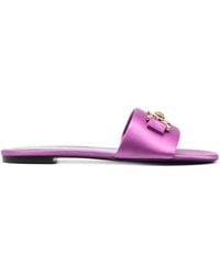 Versace - Slides In Satin And Leather - Lyst