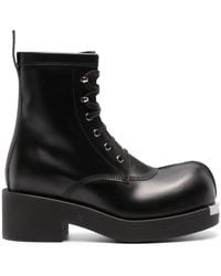MM6 by Maison Martin Margiela - Lace-up Leather Ankle Boots - Lyst