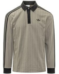 adidas - Pinstripe Long-Sleeve Polo Shirt - Lyst